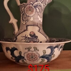 Floral Ceramic Pitcher and Bowl Set